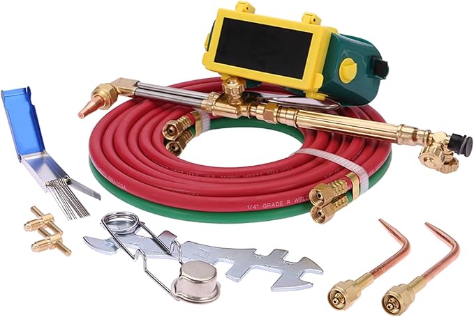 Oxygen Acetylene Torch Kit, Professional Welding Cutting Kit, Long Pipe Brass Nozzle Welding Torch Kit with Gauge Oxygen Acetylene, Portable Oxyacetylene Welding and Cutting Torch Kit Red