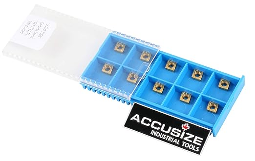 Accusize Industrial Tools Ccmt21.51 Tin Coated Carbide Inserts, 10 Pcs/Box, 2100-1008x10