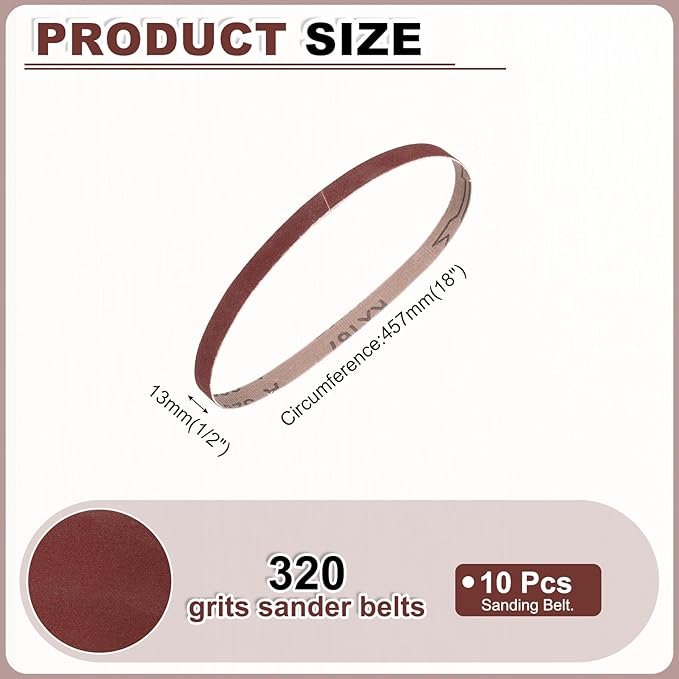 HARFINGTON 1/2 x 18 Inch Sanding Belts, 10 Pcs 320 Grits Aluminum Oxide Abrasive Belt Sander File Belt for Woodworking, Metal Polishing, Knife Sharpener