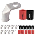 SELTERM 10pcs - 2/0 AWG 3/8" Stud 90° Bent Battery Lugs - Ring Terminal Connectors with 12pcs 3:1 Black & Red 3/4" Heat Shrink Tubing - Heavy Duty Battery Cable Ends - Tinned Copper Wire Connector Kit