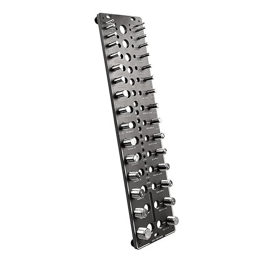 51-in-1 Bolt Size Finder & Thread Checker, 32 Metric & 32 SAE Nut and Bolt Thread Gauge with 19 Drill Bit Checker, CNC-Machined Aluminum Screw Size Chart, Go/No-Go ANSI Standard, Non-Slip Base