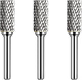 Carbide Burr Set 1/4" Shank SB-5 Die Grinder Bits Tungsten Double Cut Burr Bits (1/2" Cutter Dia X 1" Cutter Length) for Die Grinder Kits Metal Grinding Drilling Polishing (3pcs)