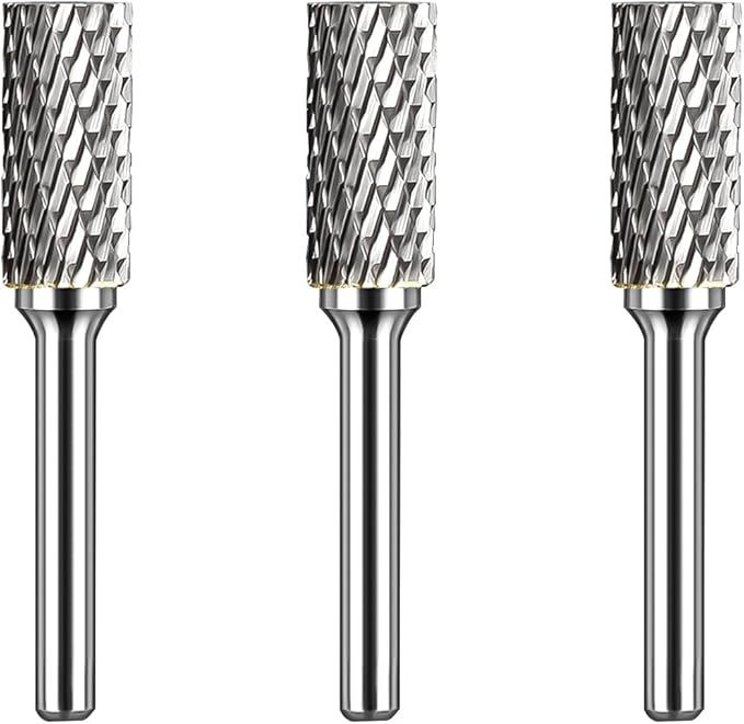 Carbide Burr Set 1/4" Shank SB-5 Die Grinder Bits Tungsten Double Cut Burr Bits (1/2" Cutter Dia X 1" Cutter Length) for Die Grinder Kits Metal Grinding Drilling Polishing (3pcs)