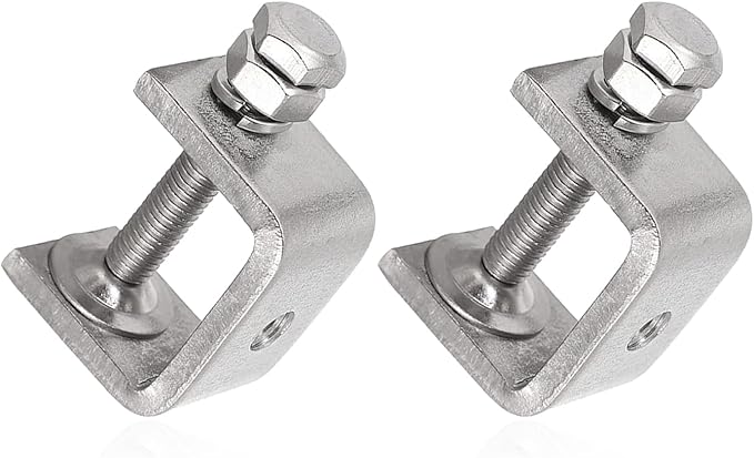 Stainless Steel C Clamps Mini 1 Inch for Mounting, Heavy Duty Metal U Clamps for Metal Working, Small Desk Clamp with Stable Wide Jaw Opening & Protective Pads/I-Beam Design (2pcs)