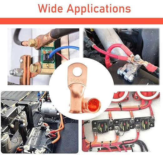 8Pcs 2/0 AWG 3/8" Stud and 8Pcs 2/0 AWG 5/16" Stud Heavy Duty Copper Wire Lugs with 16Pcs Heat Shrink Tubing, Ring Terminals, Battery Cable Ends, Bare Copper Eyelets