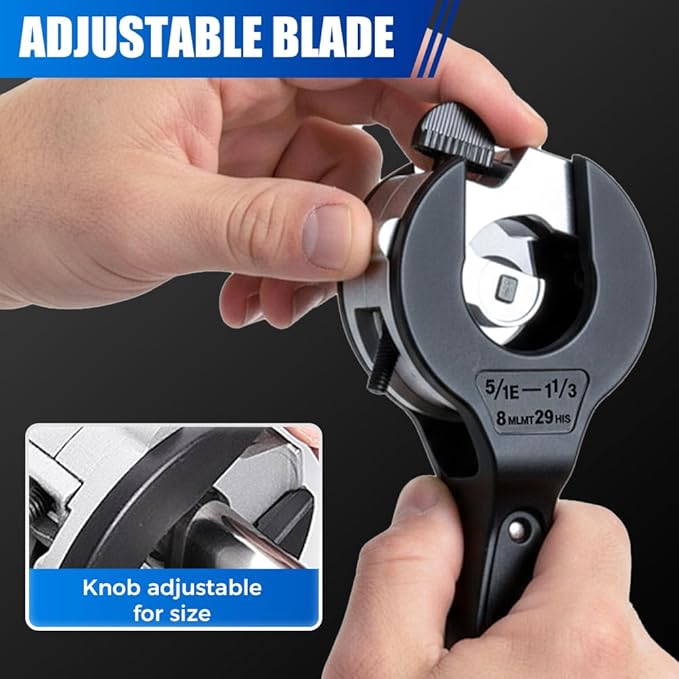 Ratcheting Tubing Cutter, Adjustable Ratchet Type Pipe Cutter 1/4" To 7/8", Ratcheting Pipe Cutter for Copper Aluminum Iron Stainless Steel Conduit Plumbing, PVC, Soft Metals (5/16" to 1-1/8")