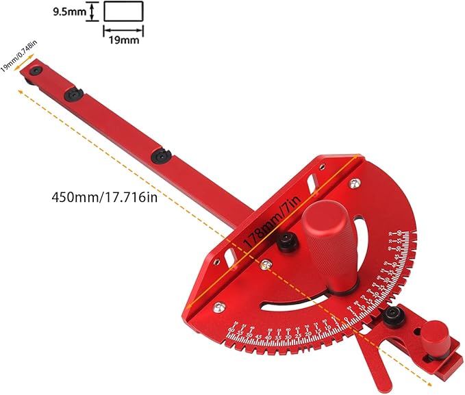 Table Saw Miter Gauge, Works w/Table Saws, Router Table, Band Saw (Red)