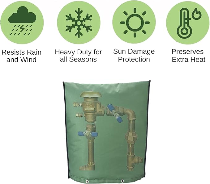 Outdoor Backflow Preventer Insulation Cover，Insulated Pouch for Winter Pipe Freeze Protection Sprinkler Valves in Snow or Sun Exposure, Waterproof Sprinkler Valve System Cover (16 " W x 20 " H, Green)