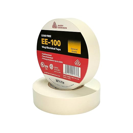 Avery Dennison Electrical Tape, General Use PVC Electric Tape, UL/CSA Listed Insulating Vinyl Tape for Electrical, Repairs, Automotive and Equipment, EE-100, ¾ in x 66 ft, White, 1 Roll