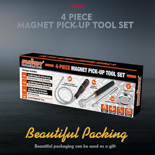 HORUSDY 4-PIECE Telescoping Magnetic Pickup Tools Set - Extendable Magnetic Pick Up Tools，Flexible Bendable Spring Magnet Stick