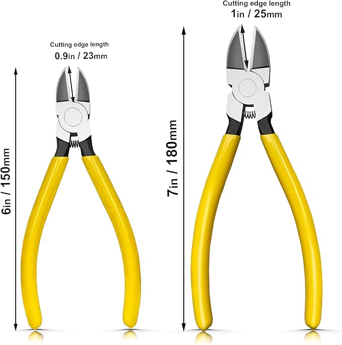 Wire Cutters Set, Ultra Sharp Small Side Cutter Clippers with Spring Loaded, Flush Cutting Pliers, Diagonal Cutting Plier for Jewelry Making, Crafting, Electrical, 6" and 7" - 2 Pack