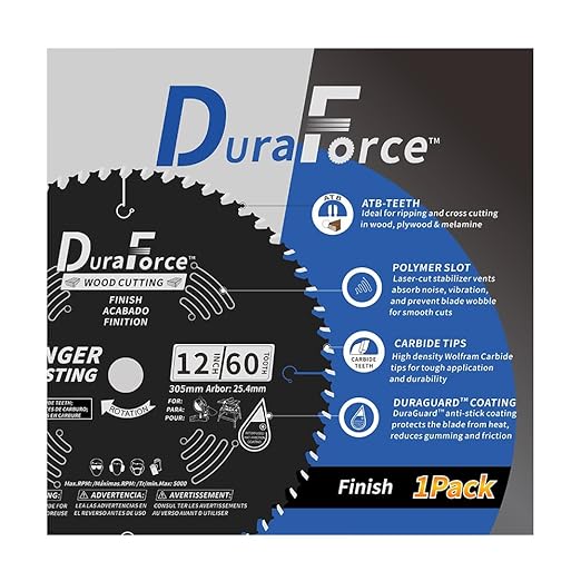 12-Inch 60-Tooth Professional Finish ATB Saw Blade with DuraGuard Anti-Stick for Miter and Table Saws (DF1200SP60)