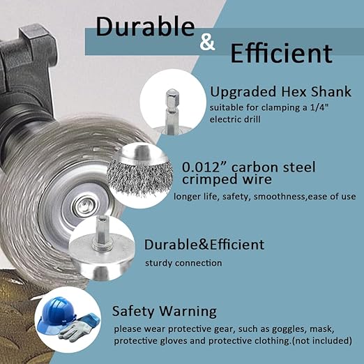 Wire Brush for Drill, 3pcs 4 Inch Wire Wheel Brush Cup Set, 0.012 Inch Coarse Carbon Steel Crimped Wire Wheel Brush with 1/4-Inch Hex Shank for Rust Removal, Clean Paint ,Corrosion