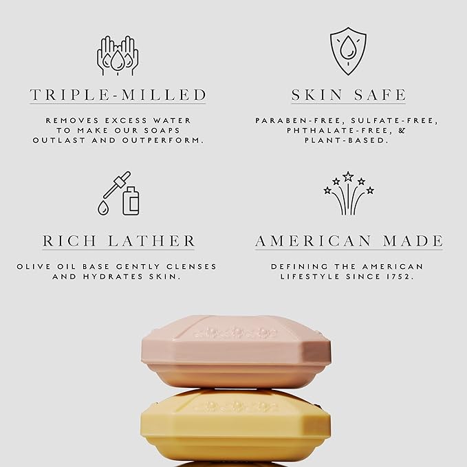 Caswell-Massey Peony Natural Bar Soap for Women, Moisturizing Body Soap Bar for All Skin Types, Made with Essential Oils & Plant-Based Formula for Soft Skin, 3.5 oz