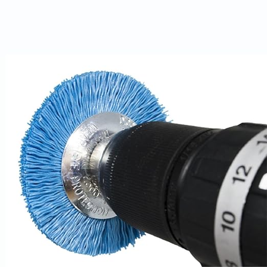 Benchmark Abrasives 3” Mounted Nylon Wire Wheel, Fine Grit, 1/4" Drill Shank, Perfect for Rust or Paint Removal Sanding Finishing on Wood Fiberglass Plastics - (Blue, 3")