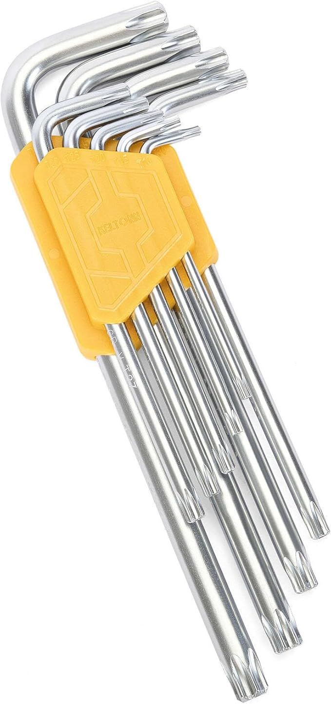 Torx Wrench Set Star Key Cr-V T-Handle – 9PCS Torx Allen Key Set, T10–T50, Chrome Vanadium Steel, Silver Finish, Long Arm, for Electronics, Furniture Screws, Automotive Fixes