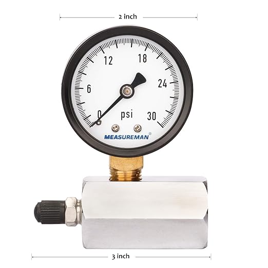 MEASUREMAN 2" Steel Gas Pressure Test Gauge Assembly, 3/4" FNPT Connection, 0-30psi, +/-3-2-3% Accuracy