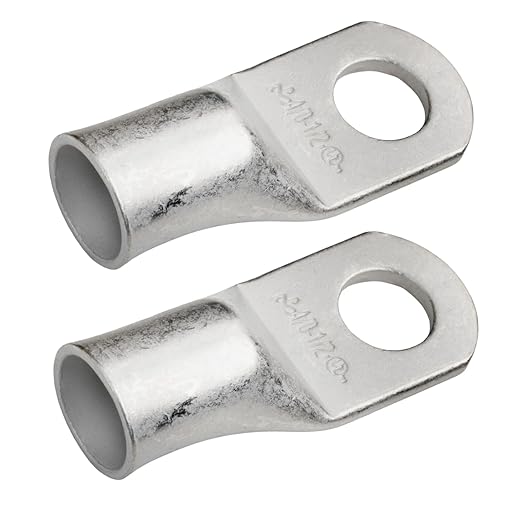 SELTERM 2pcs 4/0 AWG 1/2" Stud Tinned Copper Wire Lugs, Ring Terminals, Battery Cable Ends, 0000 Gauge Ring Terminal Connectors, UL Marine Grade Electrical Terminals