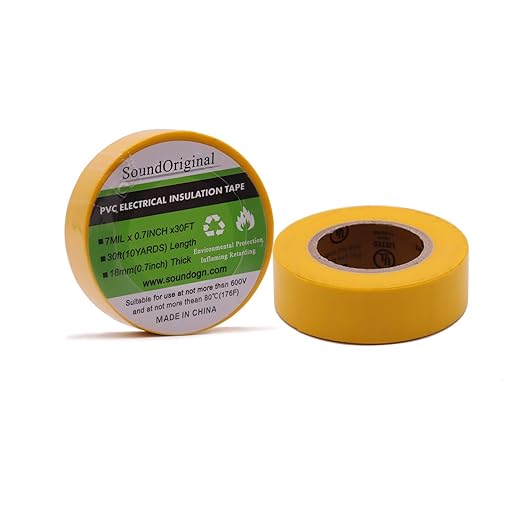 Electrical Tape Yellow 6 Pack 3/4-Inch by 30 Feet, Voltage Level 600V Dustproof, Adhesive for General Home Vehicle Auto Car Power Circuit Wiring Yellow