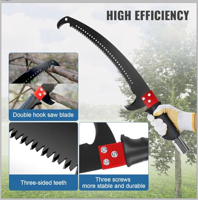 Manual Pole Saw 27ft Extendable Tree Pruner Manual Branches Trimmer Tree Branch Garden Tools Loppers Hand Pole Saws with Lightweight 8 Fiberglass Handles, for Pruning Palms and Shrubs