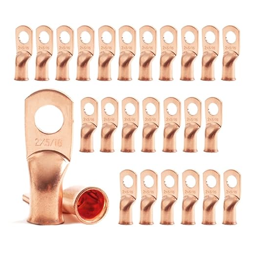 2 AWG 5/16'' Stud (25 pcs.), Heavy Duty Battery Ring Terminal,2 Gauge Connectors,2 AWG Lugs Copper Wire Lugs, Terminals, Cable Ends, Bare Eyelets, Copper Wire Terminals