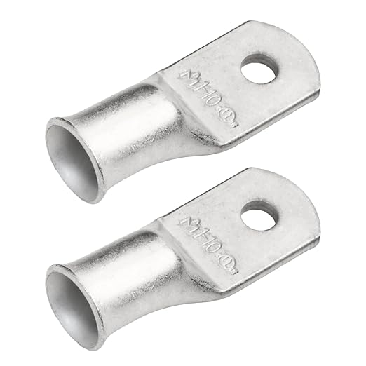 SELTERM 2pcs 1 AWG #10 Stud Tinned Copper Wire Lugs, Battery Lugs, Ring Terminals, Battery Cable Ends, 1 Gauge Ring Terminal Connectors, UL Marine Grade Electrical Battery Terminal Connectors