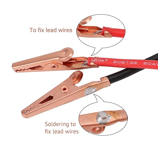 DROK Jumper Wires with Alligator Clips Electrical - 20pcs 35mm Small Pure Copper 19.6 inches/50cm Test Leads with Alligator Clips for Multimeter Electrical Testing