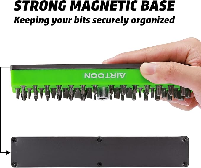 AIRTOON 2PCS 1/4" Magnetic Hex Bit Holder, 43 Holes Bit Storage with Strong Magnetic Base, Magnetic Screwdriver Bit Organizer, Blue and Green