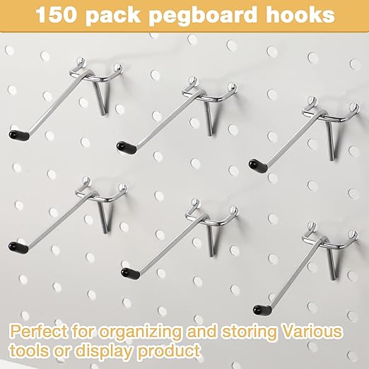 Moxweyeni 100 Pcs Pegboard Hooks Peg Board Organizer Accessories Holders Hanging Stainless Steel Display Wall Hooks for 1/8 and 1/4 Pegboard Wall for Garage Storage Tools(4 Inch)