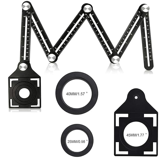 Angzhili 1 Pack Multi Angle Measuring Ruler,Aluminum Alloy Multi-Function Angle Ruler,6 Section Ceramic Tile Opening Locator, Angle Measurement Tool,Band Hole Locator