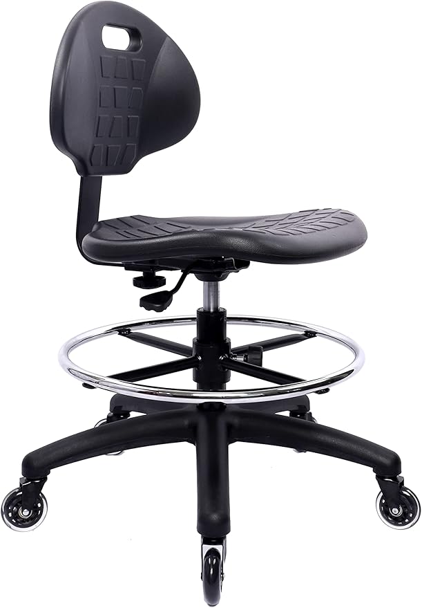 Chair Master (Medium Bench Stool, Rubber Roller Blade Stye Casters Easy to Clean! Ergonomic Polyurethane Chair with Footring. Seat Height Range 19"-27". Home Office Lab Workstation.