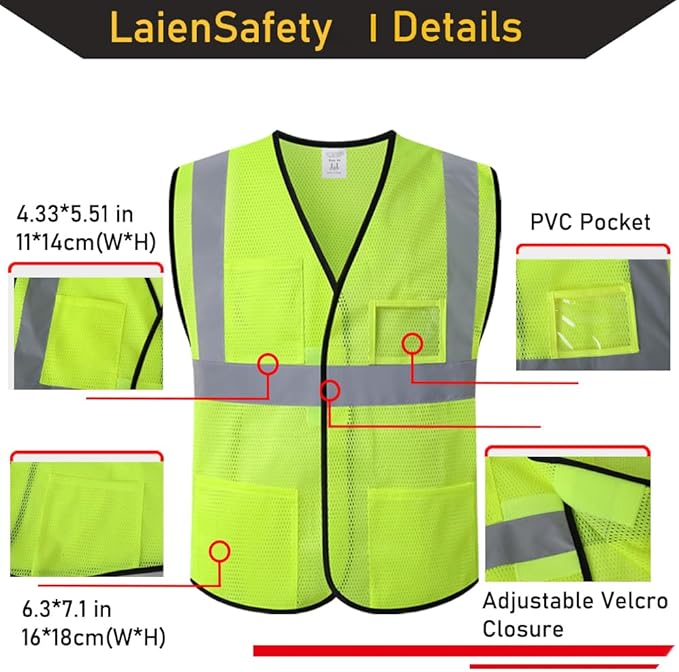 Reflective Safety Vests for Men Women with 4 Pockets and Adjustable Front,Mesh High Visibility Construction Vest