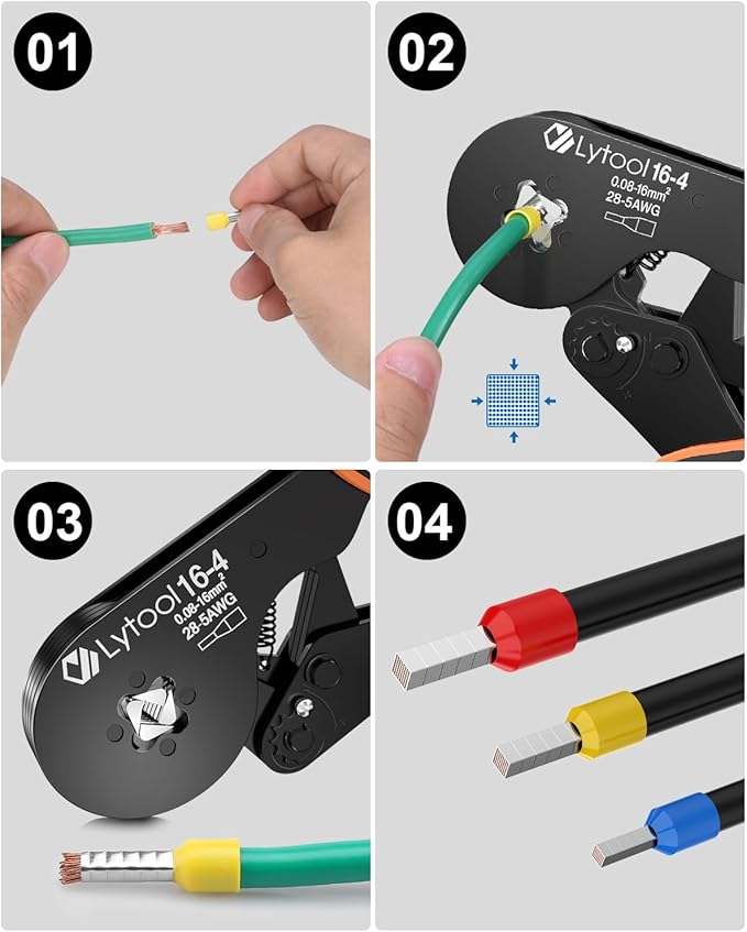 Lytool Ferrule Crimping Tool Kit AWG28-5 (0.08-16mm²), Wire Ferrule Crimper, Self-Adjustable Ratchet Wire Square Jaw Crimping Pliers for Wire Ferrules Terminals
