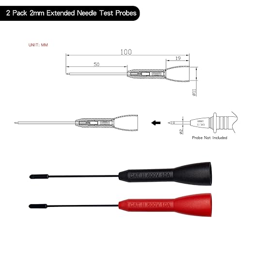 Multimeter Probes, 2mm Extended Needle Test Probes for Fluke Leads tl71 tl75,4 Pack
