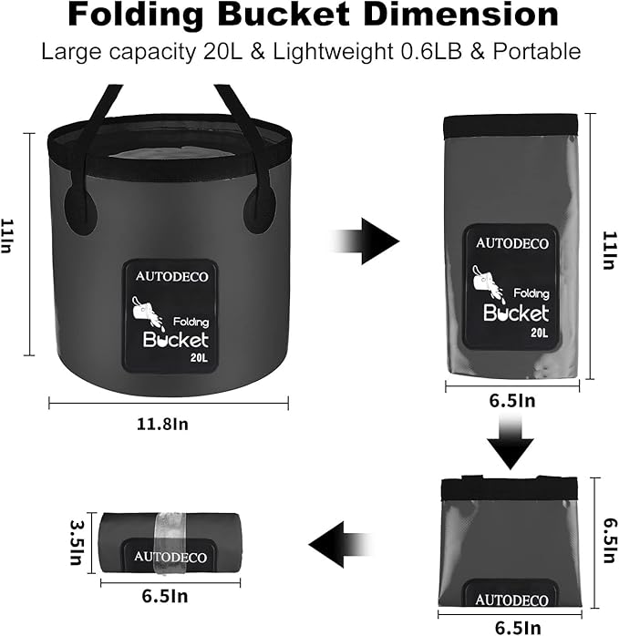AUTODECO Collapsible Bucket 5 Gallon Container Folding Water Bucket Portable Wash Basin 20L