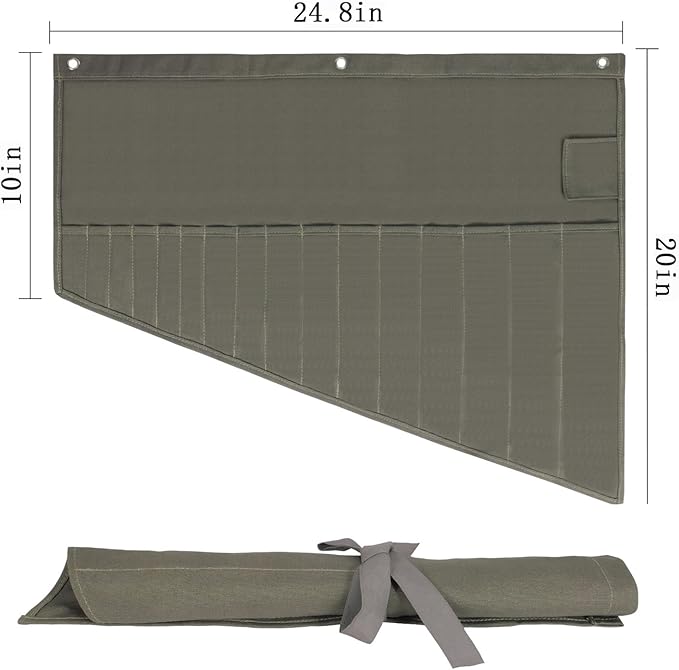 Tool Organizers,16 Pocket Wrench Pouch,Metric or SAE,Wrench Bag and Wrench Roll Up Pouch,Used for Wrench Organization and Tool Storage(Olive color)