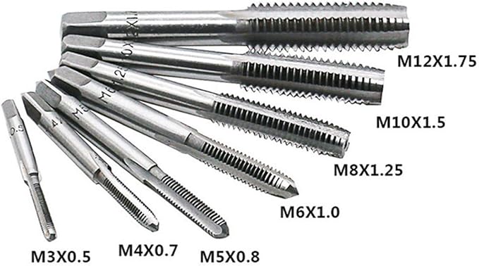 8pcs Metric Thread Machine Taps Set, Hand Screw Thread Plug Taps M3 M4 M5 M6 M8 M10 M12 with Adjustable Tap Wrench 1/16-1/2''