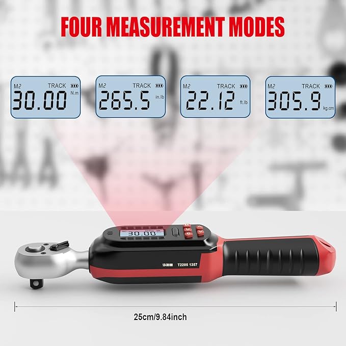 1/4 Inch Digital Torque Wrench, 1.1-22.1 Ft-lbs/1.5-30Nm, with Preset Values, 2% Accuracy, Buzzer and LED Notification, Small Electronic Torque Wrench for Bicycles