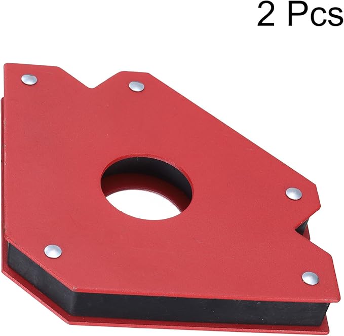 HARFINGTON 2pcs Welding Magnets 110.23 lbs Magnetic Welding Clamp Holder Iron Spray Paint Arrow-Shaped Tool 45, 90, 135 Degree with Center Hole for Fixed Angles, Red