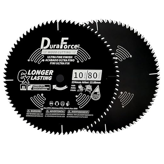 10 Inch 80 Tooth Professional Fine Finish ATB Saw Blade with 5/8 Inch Arbor & DuraGuard Anti-Stick Coating for Miter Saws and Table Saws