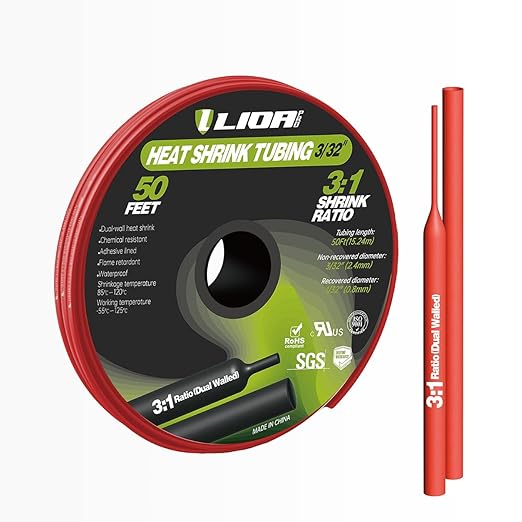 Heat Shrink Tubing 50 Feet Roll, 3:1 Ratio Adhesive Lined Marine Grade Shrink Wrap Tubing,Industrial Heat Shrink Tube Electrical 3/32'' Red