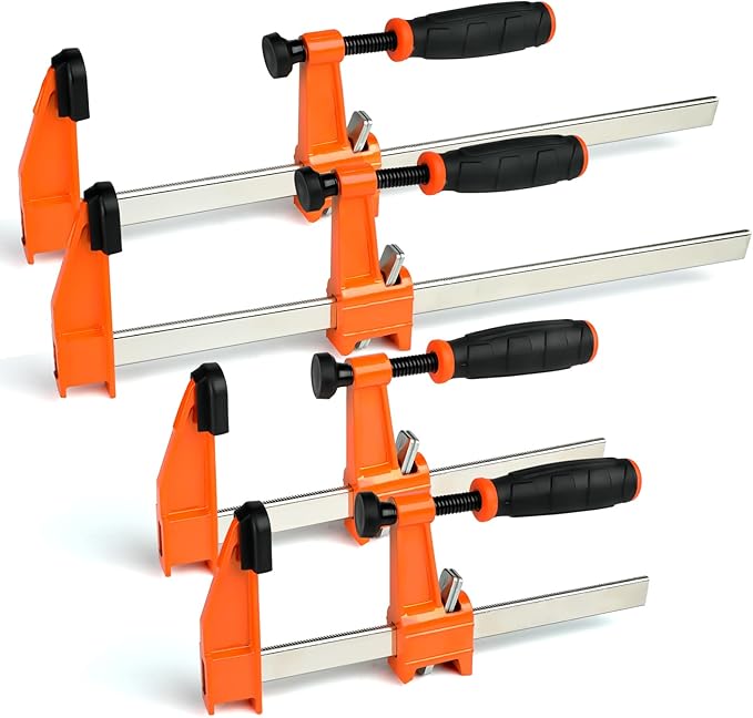 Yiad Clamp Set for Woodworking, 12 Inch 2PCS + 6 Inch 2PCS F Style Bar Clamps, Heavy Duty Wood Clamps for Furniture Installation, Garage & Workshop Use