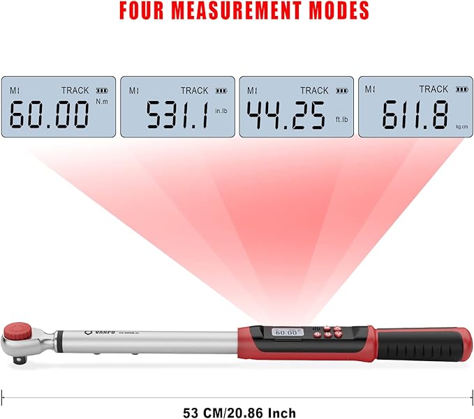 1/2-Inch Drive Digital Torque Wrench(7.38-147.5ft-lbs/10-200NM) Dual-Direction Adjustable Electronic Torque Wrench with Preset Value, Buzzer and LED Flash Notification, for Bike Moto Car