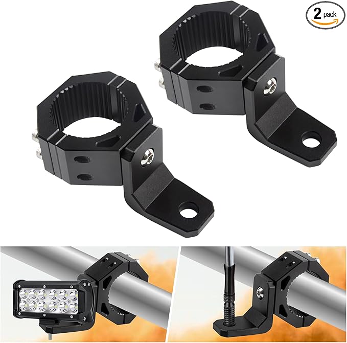 UTV Whip Mount, UTV Flag Light Mounting Bracket, Aluminium Alloy - 360° Rotating Flag Hole - Fits Perfect on 1.75" to 2" Roll Cage of Can Am Maverick X3 Polaris RZR XP 1000(Black,2PCS)