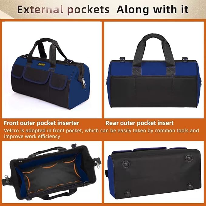20 Inch Heavy Duty Tools Bag with Wide Mouth for Tool Storage, Carrier and Organizer,Tote Bag for Men/Women, Wide Mouth Tool Bags With Inside Pockets (20 Inch)