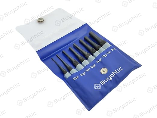 Buyohlic Drive Pin Punch Set with Knurled Grip and Protective Vinyl Case (Set of Both)