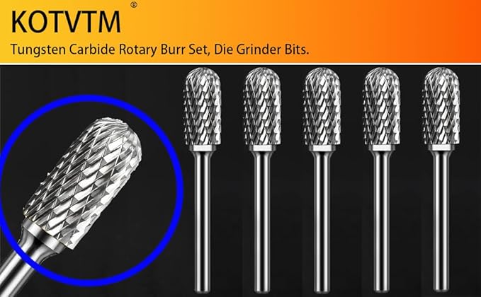 Carbide Burr Set 1/4" Shank SC-5 Die Grinder Bits Tungsten Double Cut Burr Bits (1/2" Cutter Dia X 1" Cutter Length) for Die Grinder Kits Metal Grinding Drilling Polishing (5pcs)