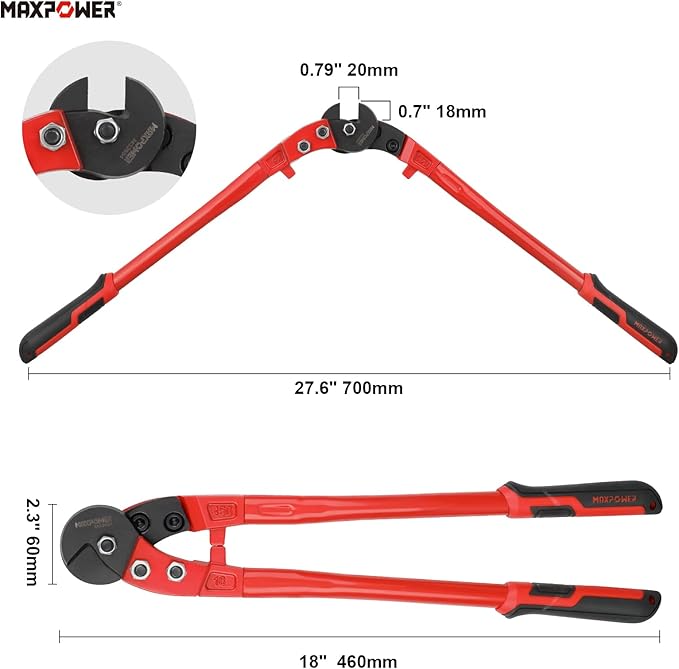 MAXPOWER Steel Cable Cutters,18-Inch Heavy Duty Wire Rope Cutter, Steel Wire Cutters Heavy Duty Industrial Strength Cable Cutter for Hard Wire Ropes, Stainless Steel Wire