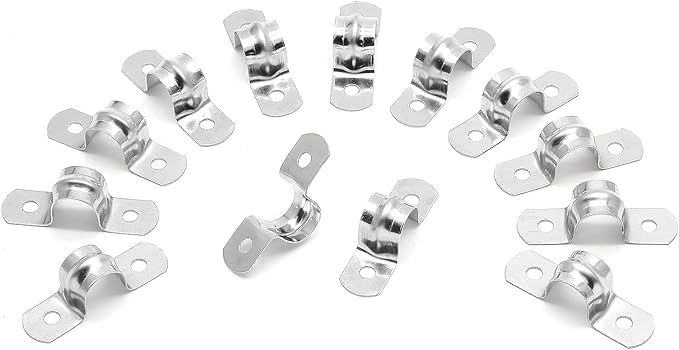 50Pcs 15/32 Inch(0.47 inch) Stainless Steel Conduit Clamps, Two Hole Strap U Bracket Rigid Pipe Strap Metal U Clamp Conduit Strap Tension Clips U-tube Clamp Heavy Duty
