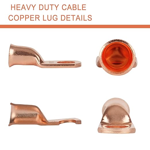 10pcs 2 AWG-3/8”(M10) Ring Terminals 2 Gauge Copper Wire Lugs Battery Cable Ends Heavy Duty Battery Cable Terminal Connectors